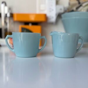 Vintage Fire King Turquoise Blue Creamer Set